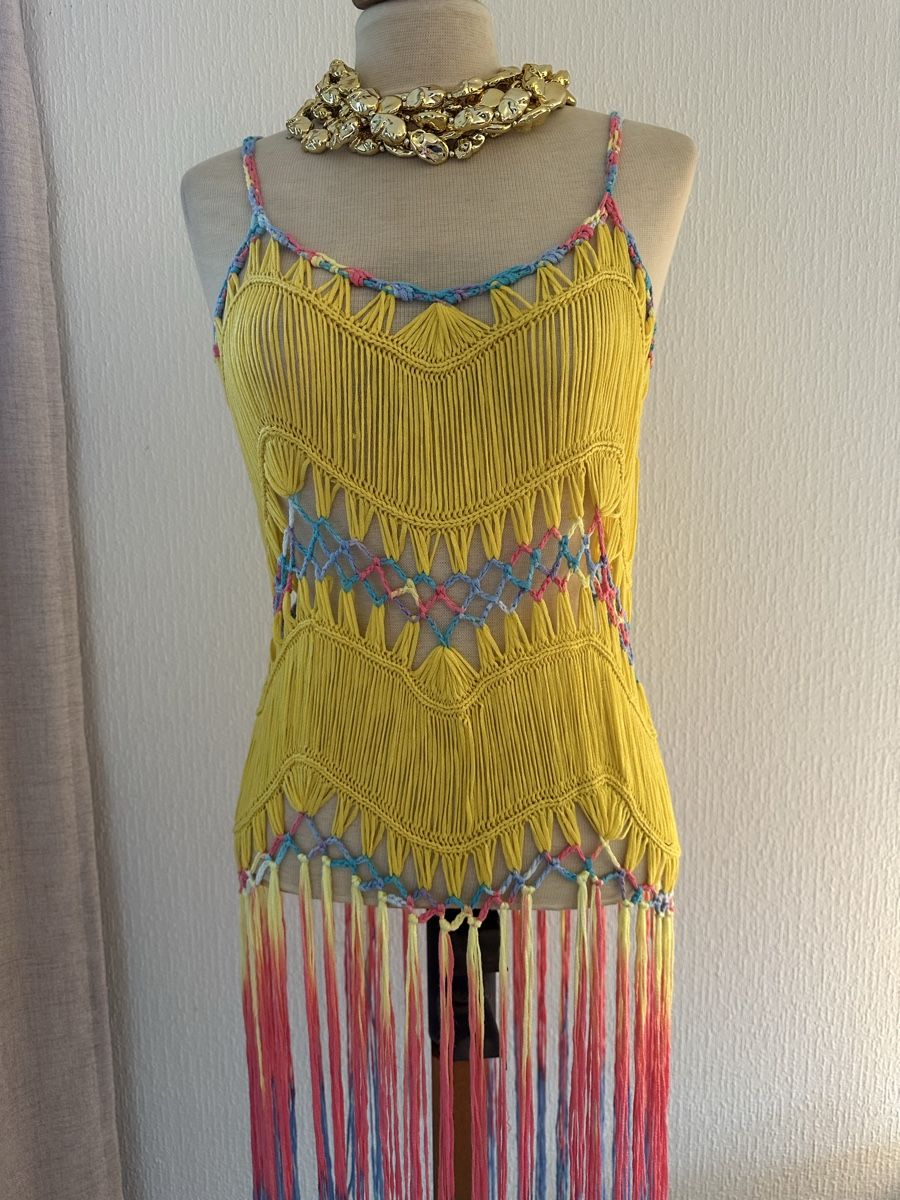 Vestiti: Robe d'été boho chic jaune avec franges colorées tie & dye – Nuovo (secondo la descrizione) da Châtelaine venduto da Alexandra.jankowski 1
