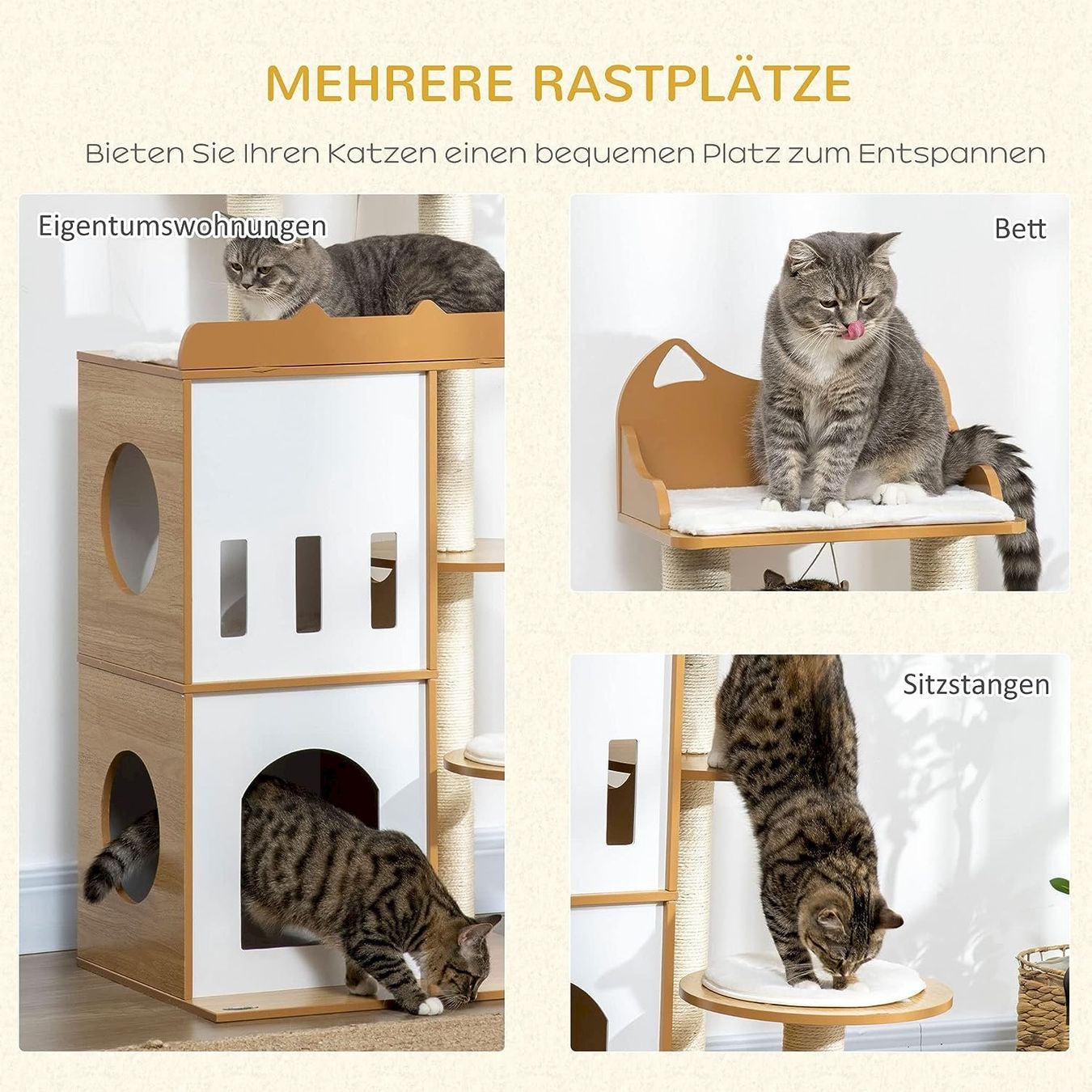 Katzenbaum - Kratzbaum: PawHut Kratzbaum Weiß+Holz – Neu und originalverpackt aus Bottighofen von zaap 3