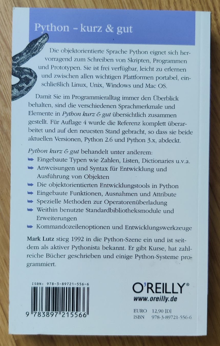 Libri: Python kurz & gut, O'Reilly, 4. Auflage, Top Zustand! – Usato da Roggwil BE venduto da sun_26kg 1