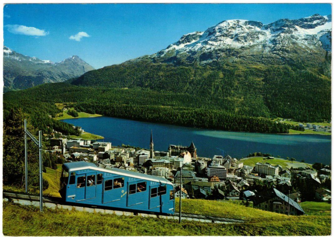 Ansichtskarten: St. Moritz mit Standseilbahn Chantarella – Gebraucht aus Binningen von Mountainrider