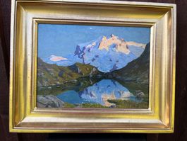 Bergsee mit schneebedecktem Gipfel / signiert W.ST.   (S371)