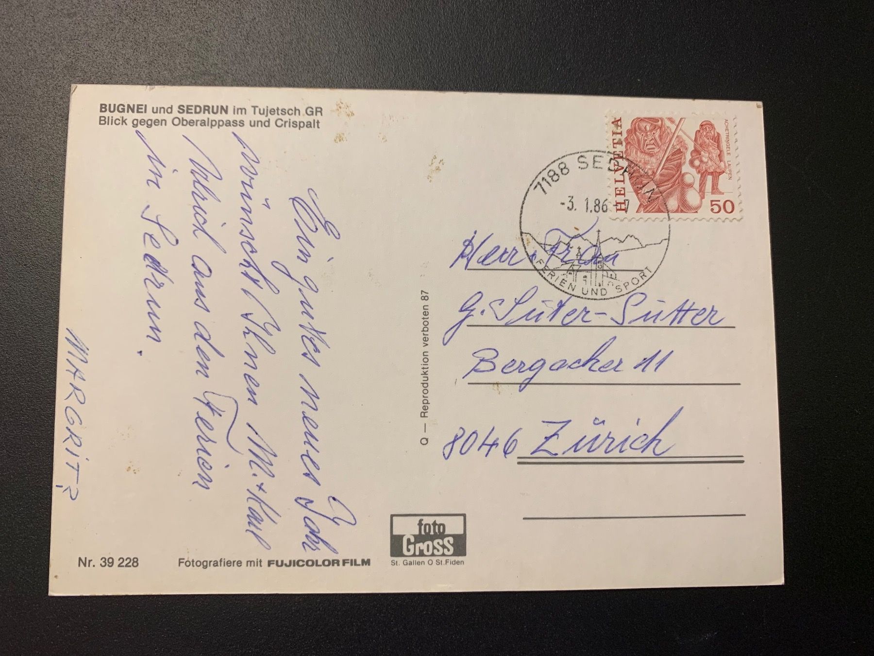 Cartoline postali: schöne Postkarte von Bugnei & Sedrun Nr. 39228 – Usato da Erlenbach ZH venduto da Ritschly 1
