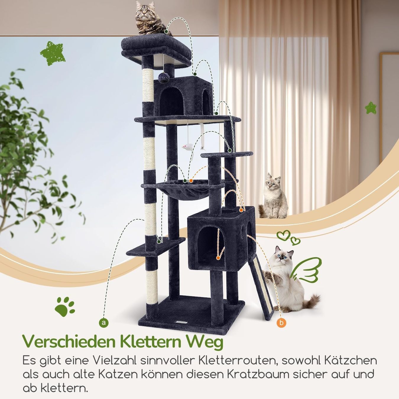 Katzenbaum - Kratzbaum: Kratzbaum Kletterbaum Katzenbaum 178cm Katzenhaus dunkelgrau – Neu und originalverpackt aus Zürich von  6