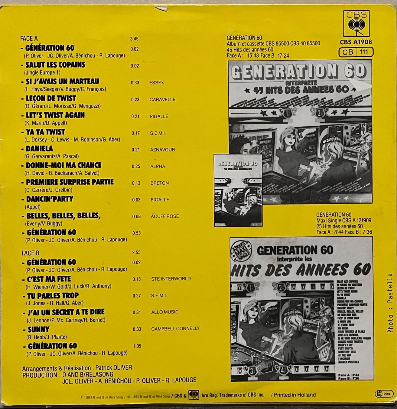 Schallplatten: GENERATION 60 - HITS DES ANNEES 60 – Gebraucht aus Bussigny von vinyl-pas-cher 1