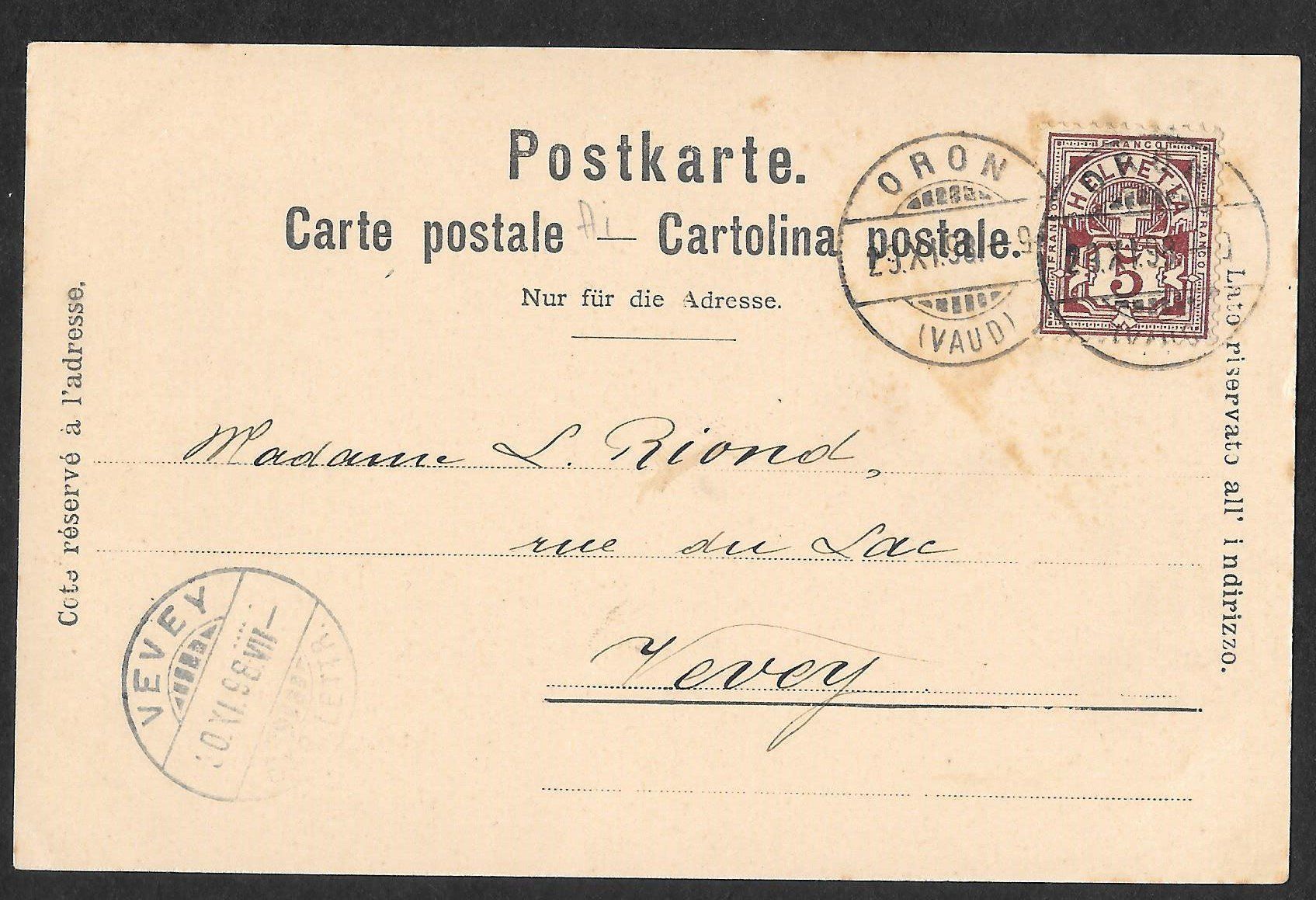 Cartoline postali: Oron drei Bilder 1898 – Usato da Olten venduto da clotaldi 1