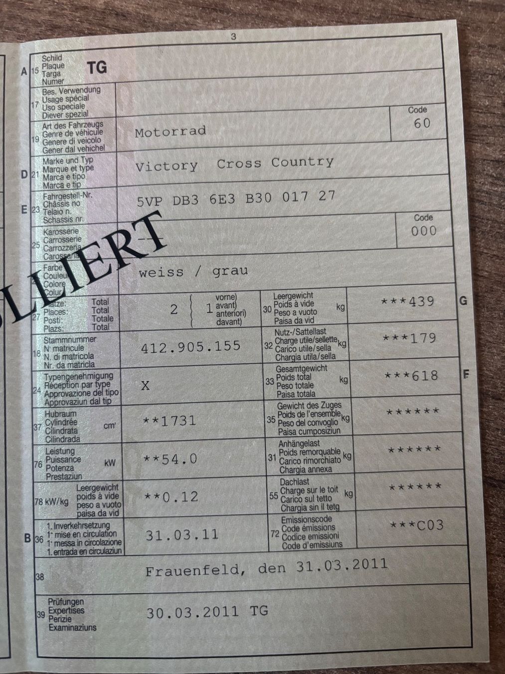 Chopper: Victory Cross Country / Export oder als Ersatzteileträger – Defekt aus Würenlos von Rest-Wert 4
