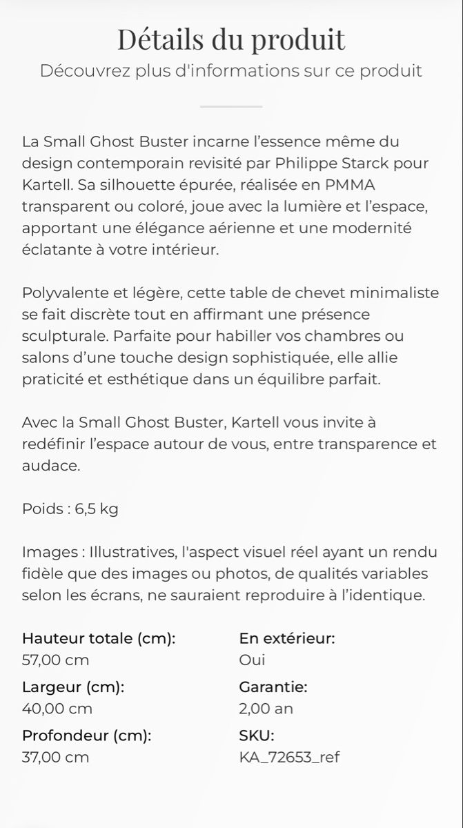 Kartell Comodini: Kartell Small Ghost Buster Table de Chevet Design 54cm – Usato da Forel FR venduto da Papillon2020 1