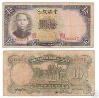 China 10 Yuan 1936 P-214 SS Serie X524303WE