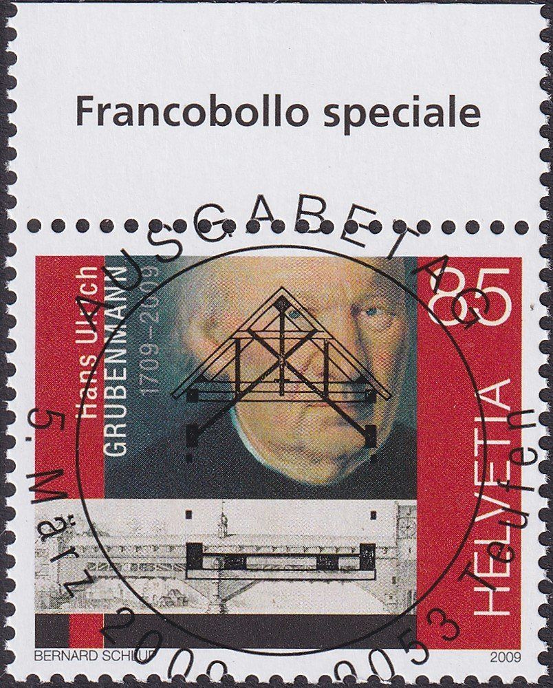 Tutti i francobolli: 2009, Nr.1305 "Hans U. Grubenmann" mit ET-Voll-Stempel +TAB. – Usato da Sursee venduto da Luzernerraute