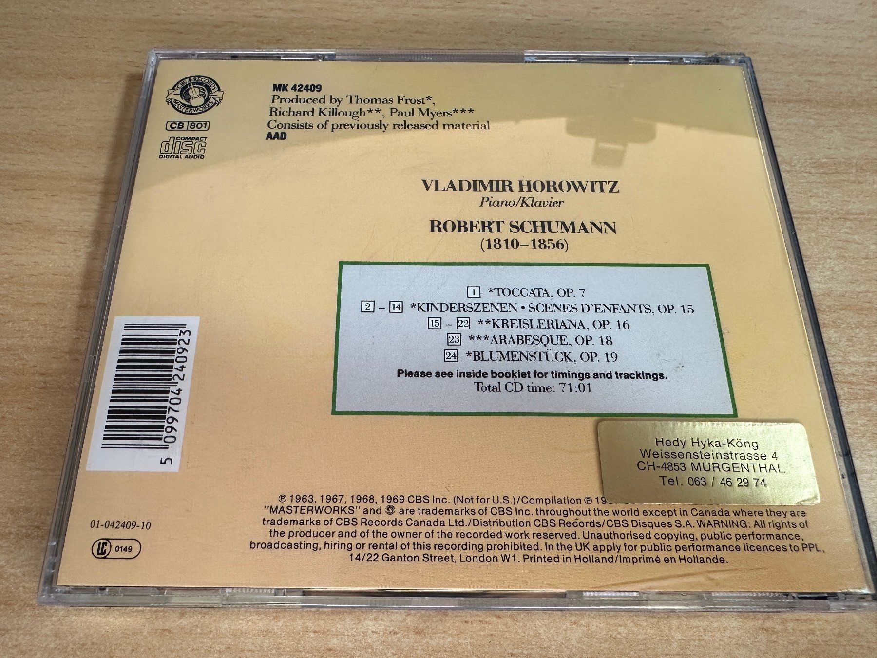 CD: I9 Vladimir Horowitz – Schumann – Usato da Rikon im Tösstal venduto da Alpenmutz 1