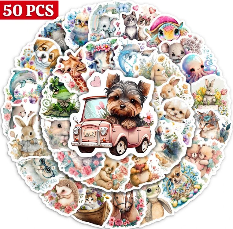 50 Stk. Sticker Aufkleber - Kawaii Süsse Tiere (Neu und ...