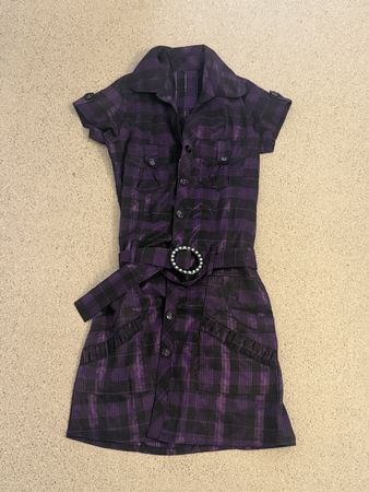 Robe à carreaux violette et noire avec ceinture taille S