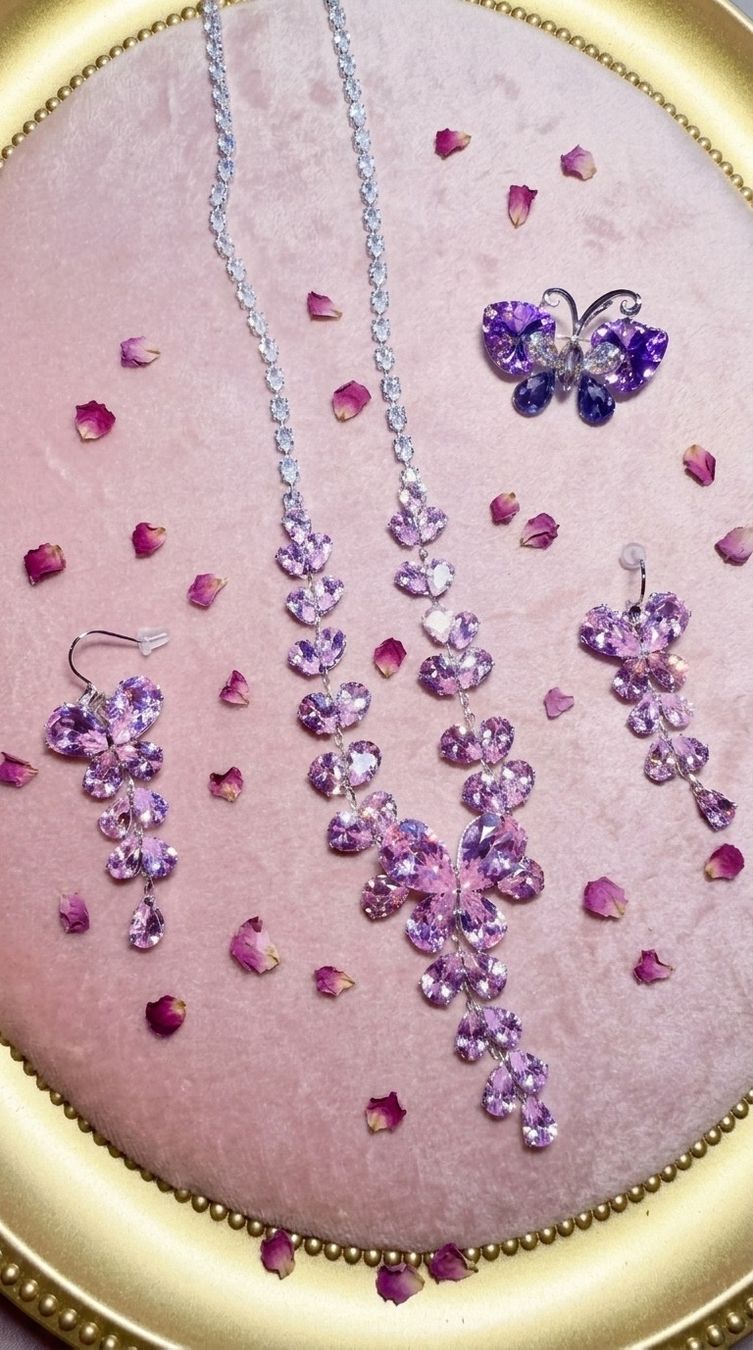 Altri gioielli: Ensemble bijoux violet papillon collier et boucles – Nuovo e nell'imballaggio originale da St-Maurice venduto da Sandrinette123 2