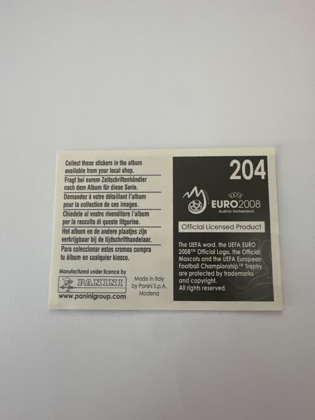 Panini Carte collezionabili: Panini UEFA EM 2008 Sticker - Nr. 204 – Usato da Sulz AG venduto da DealWerk 1