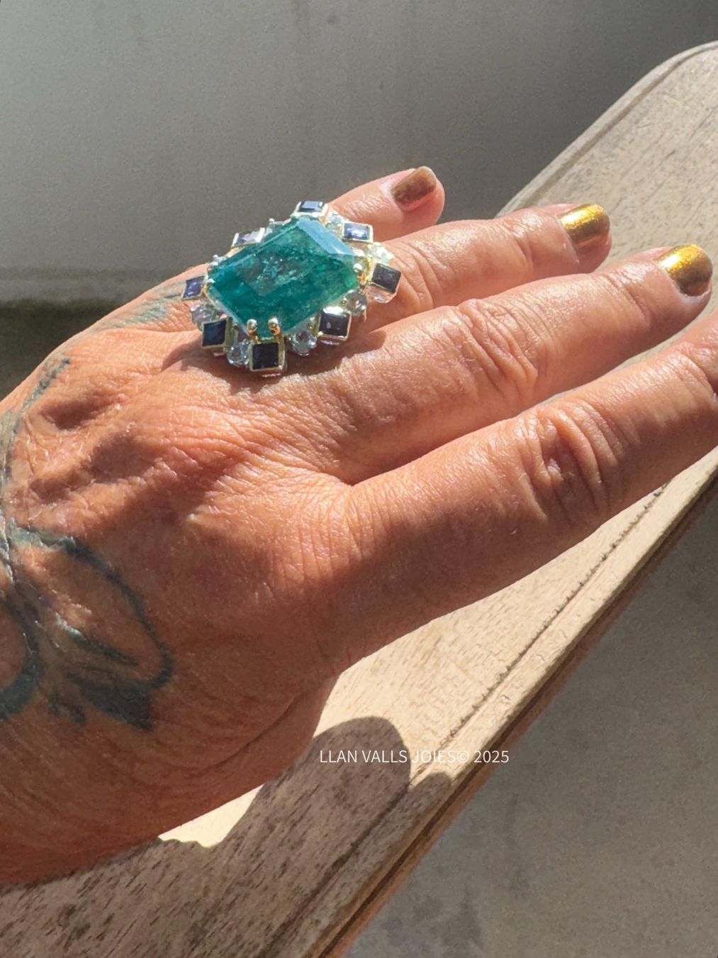 Llan Valls Joies Anelli: Architectural SS925 Ring Green Beryl, Iolites & Blue Topazes – Usato da Birsfelden venduto da Brut-Reserve 8
