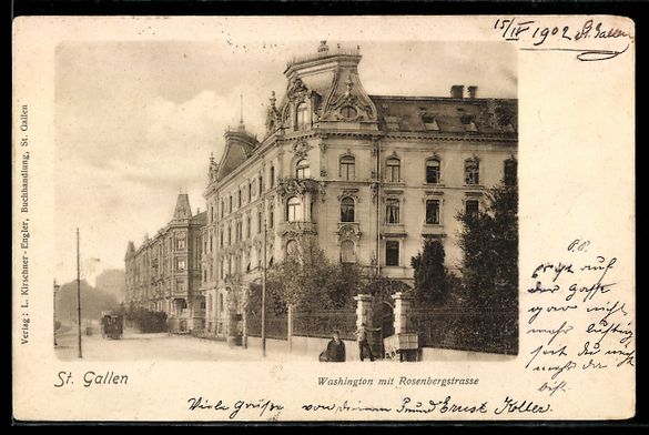 Cartoline postali: AK St. Gallen, Washington mit Rosenbergstraße – Usato da Berlin venduto da bartko-reher