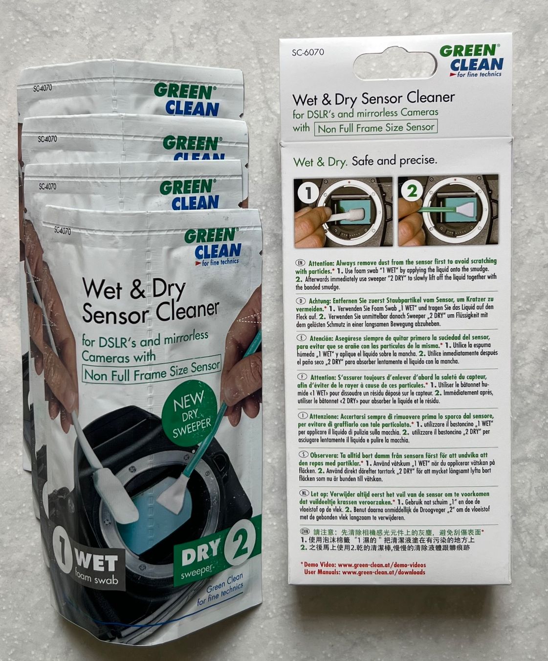 Fotocamera: Green Clean Wet & Dry Sensor Cleaner - APS-C+MFT 4Stk. – Nuovo e nell'imballaggio originale da Münsingen venduto da Omasaki 3