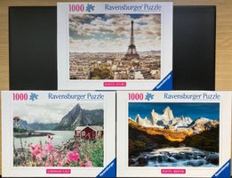 3 Ravensburger Puzzle «Norway, Patagonia und Paris je 1000 T