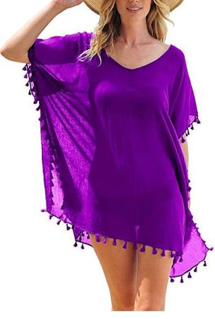 Sommer Strandkleid Tunika Einheitsgrösse Lila Fransen