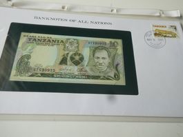 Tanzania 1985, 10 Shilingi  - ungefaltet, Banknotenbrief