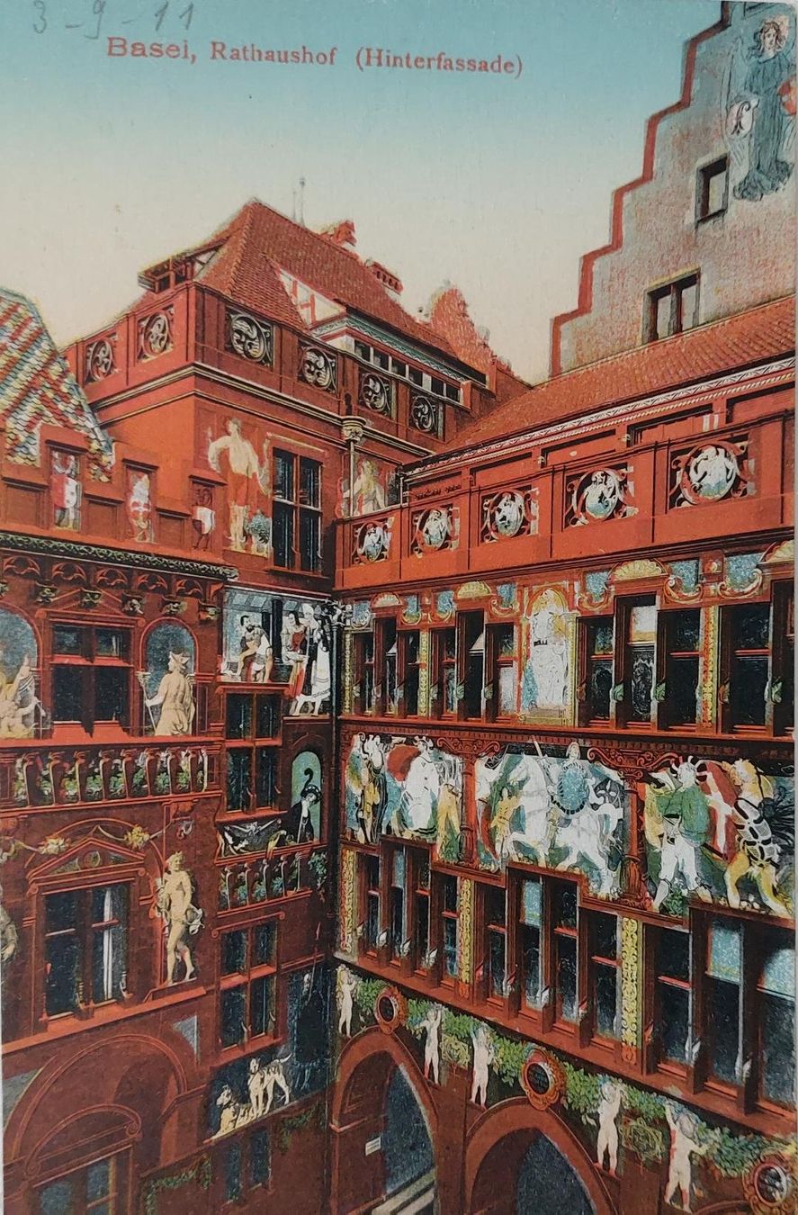 Cartoline postali: BASEL - Rathaushof  (Hinterfassade) - 1911 – Usato da Delémont venduto da Domdom1