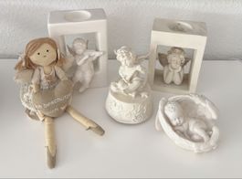 Deko Engel Set 5-teilig beige weiss gute Zustand