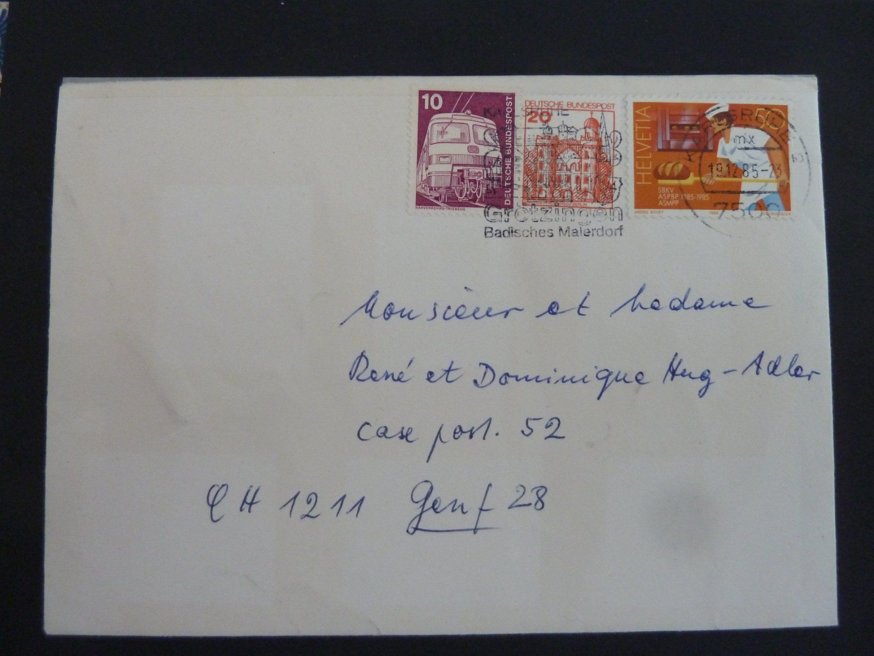 Alle Briefmarken: Lettre oblitérée CH + DE (3576) – Gebraucht aus Onex von BANGON80