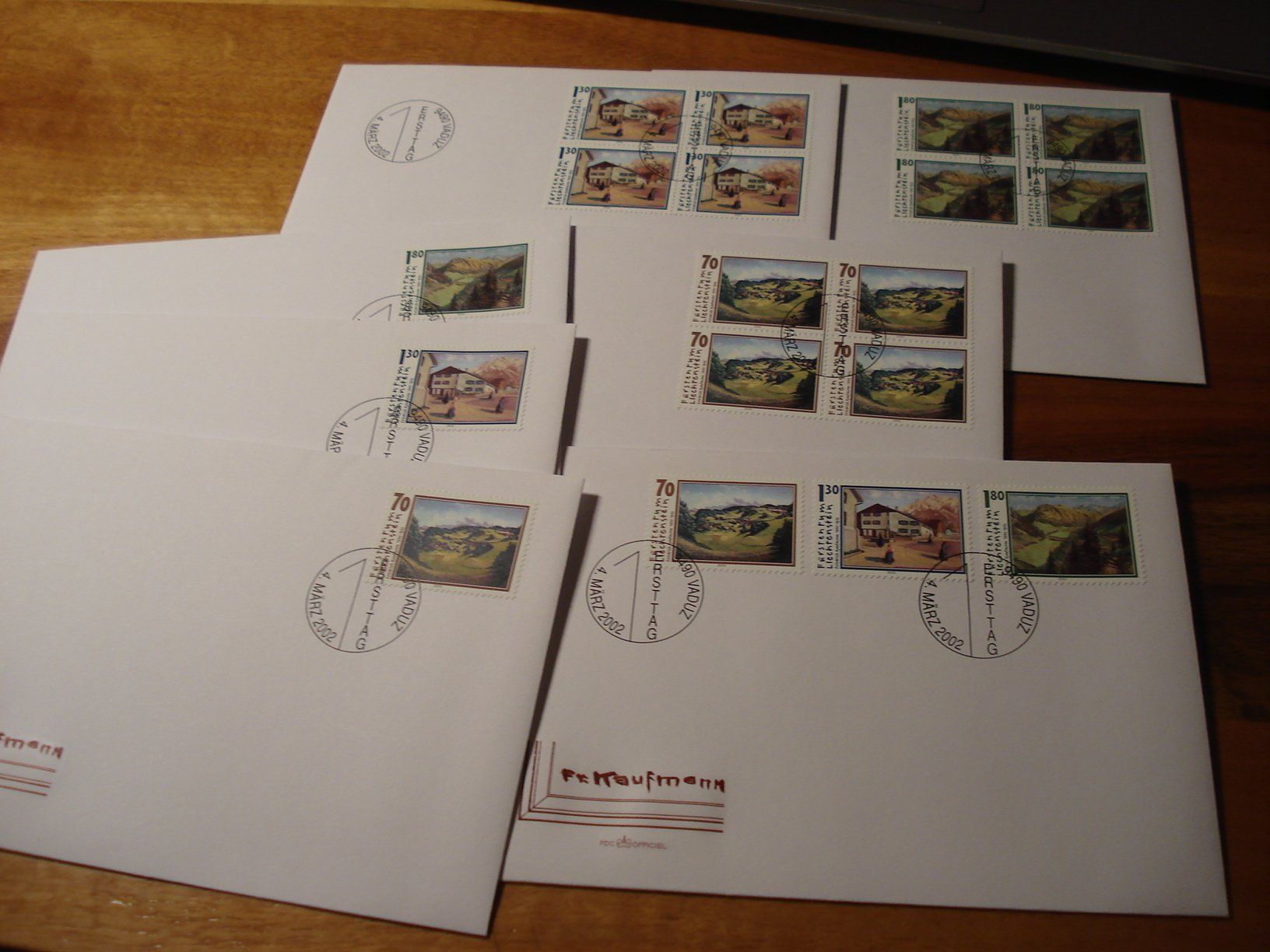 Alle Briefmarken: Liechtenstein 2002, Maler Kaufmann, Satz, Einzel + 4erbl – Gebraucht aus Niederwil AG von morostahu 1