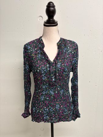 Caroll Bluse Gr. 36 petrol Blumen Viskose Seide Rüschen