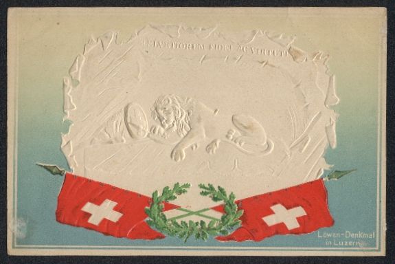 Cartoline postali: Litho Luzern, Löwen-Denkmal, Kranz mit  – Usato da Berlin venduto da bartko-reher