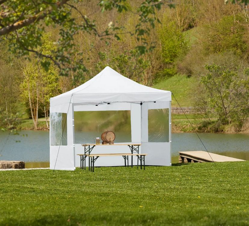 Faltbarer Garten Pavillon 3x3m mit 4 Seitenteilen weiss Kaufen auf
