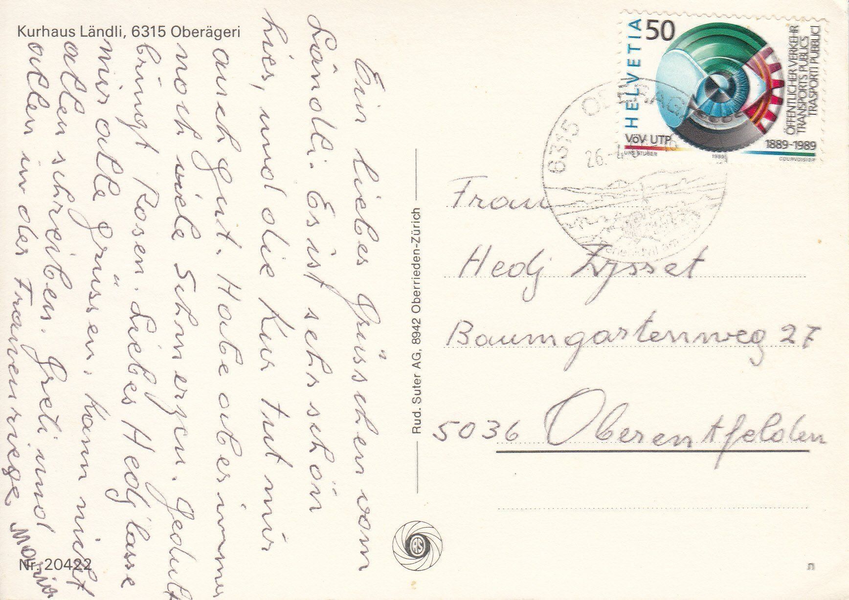 Cartoline postali: Oberägeri Ländli 1989 – Usato da Bürglen TG venduto da StampGraf 1