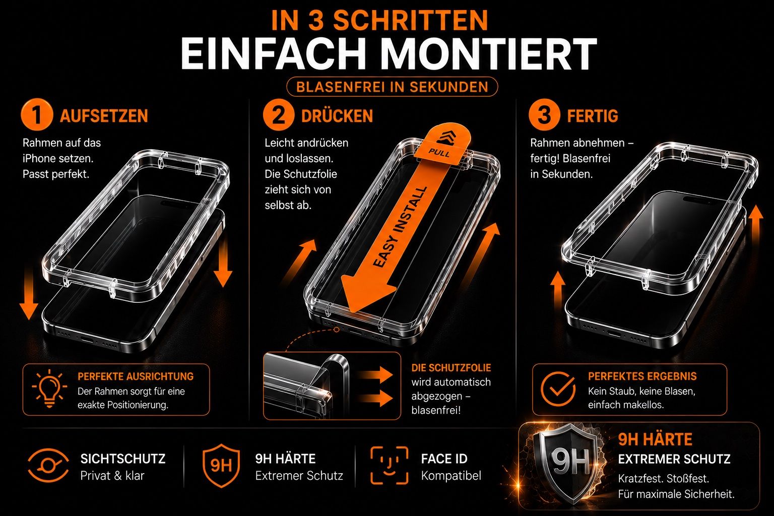 Cover & Protezioni schermo: 1x Premium Panzerglas iPhone 17 Pro Max | 9H | Easy Montage – Nuovo e nell'imballaggio originale da Zollikofen venduto da TrendMaster24 1