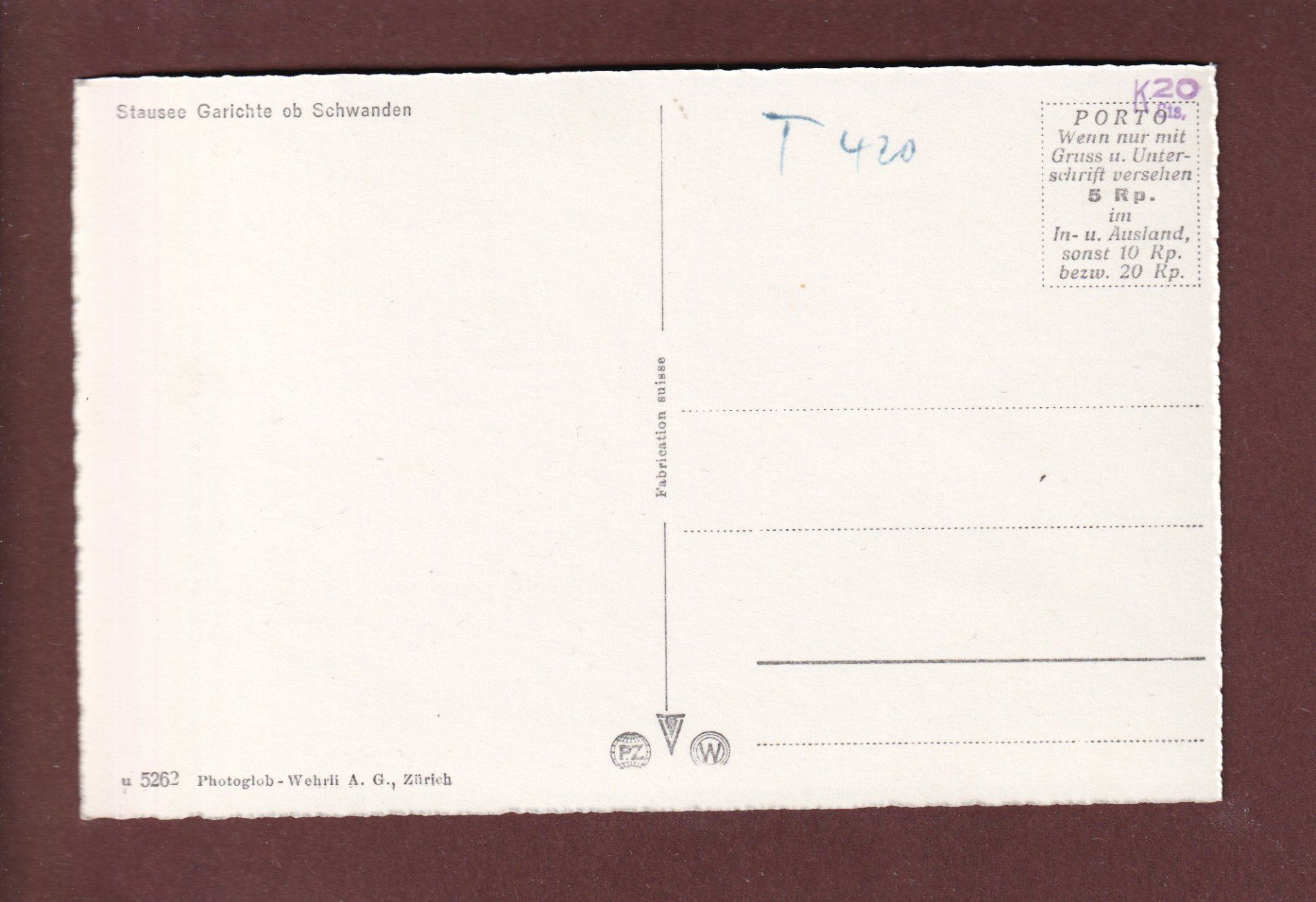 Cartoline postali: STAUSEE GARICHTE ob Schwanden – Usato da Pully venduto da nicecards 1