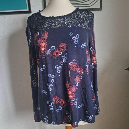 Langarmshirt Street One blau mit Blumenmuster Grösse 38/40