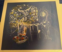 Alban Welti Lithographie, Stillleben mit Taube, signiert