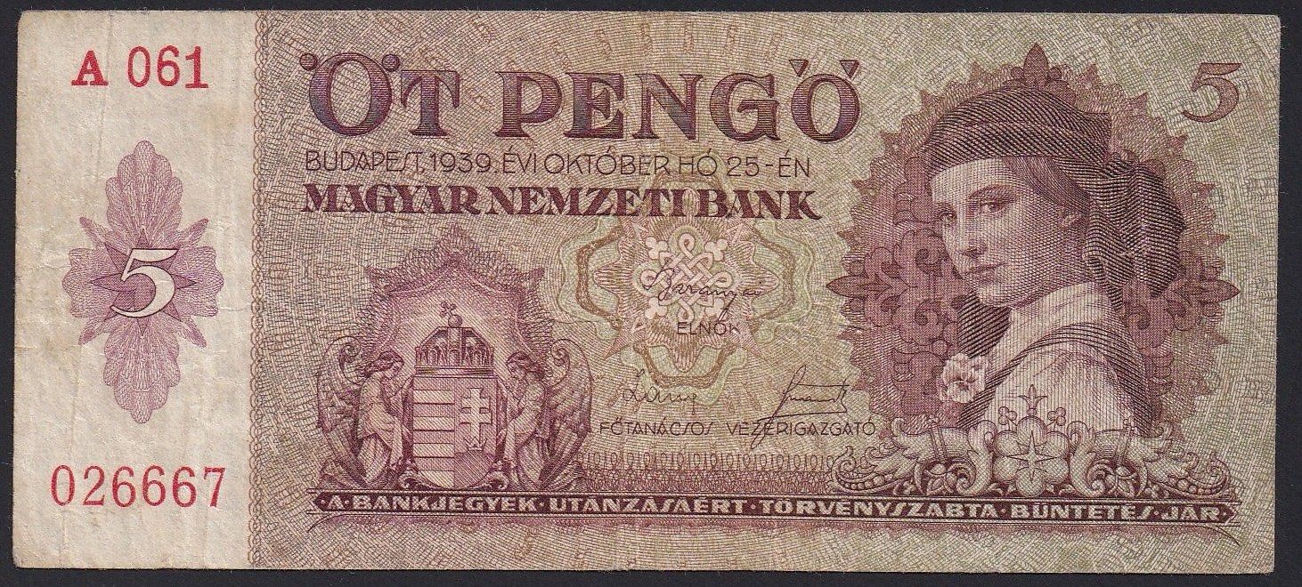 Billets de banque: Ungarn 5 Pegno 1939 – D'occasion à Brugg AG par banknoten_muesli