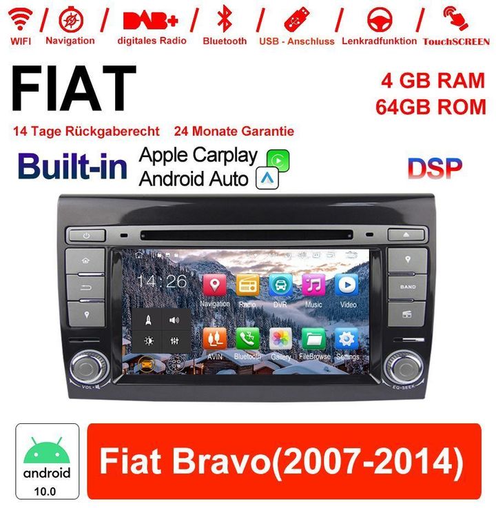 Autoradio GPS Android 10.0 Fiat Bravo 2007-2014 –