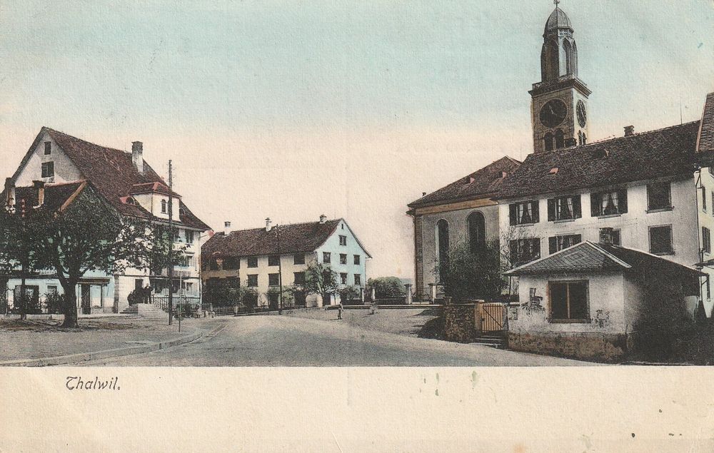 Thalwil um 1909 koloriert Kirche Dorfplatz frühe AK selten (Gebraucht ...