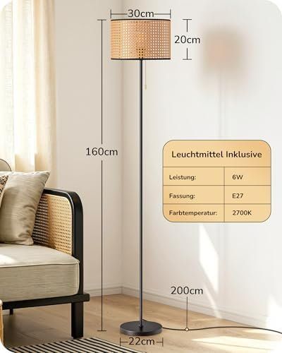 Lampade: Stehlampe Schwarz Rattan Lampenschirm E27 – Nuovo e nell'imballaggio originale da Hundwil venduto da Stallone5 6