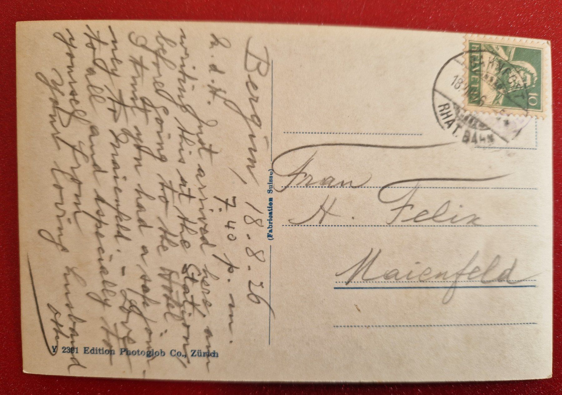 Cartoline postali: St. Moritz Dorf 1926  Bahnstempel Rhät. Bahn – Usato da Melchnau venduto da Fishel 1