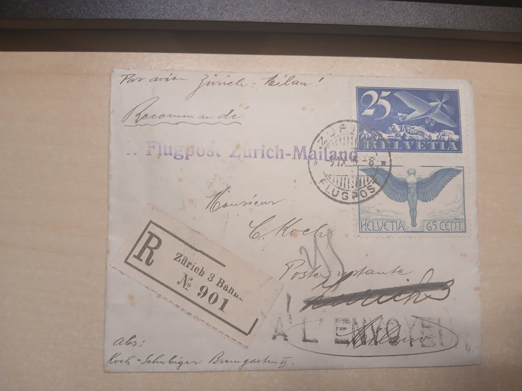 Tutti i francobolli: Flugpost Zürich Mailand 1925 / Briefmarken – Usato da Hittnau venduto da Agi010