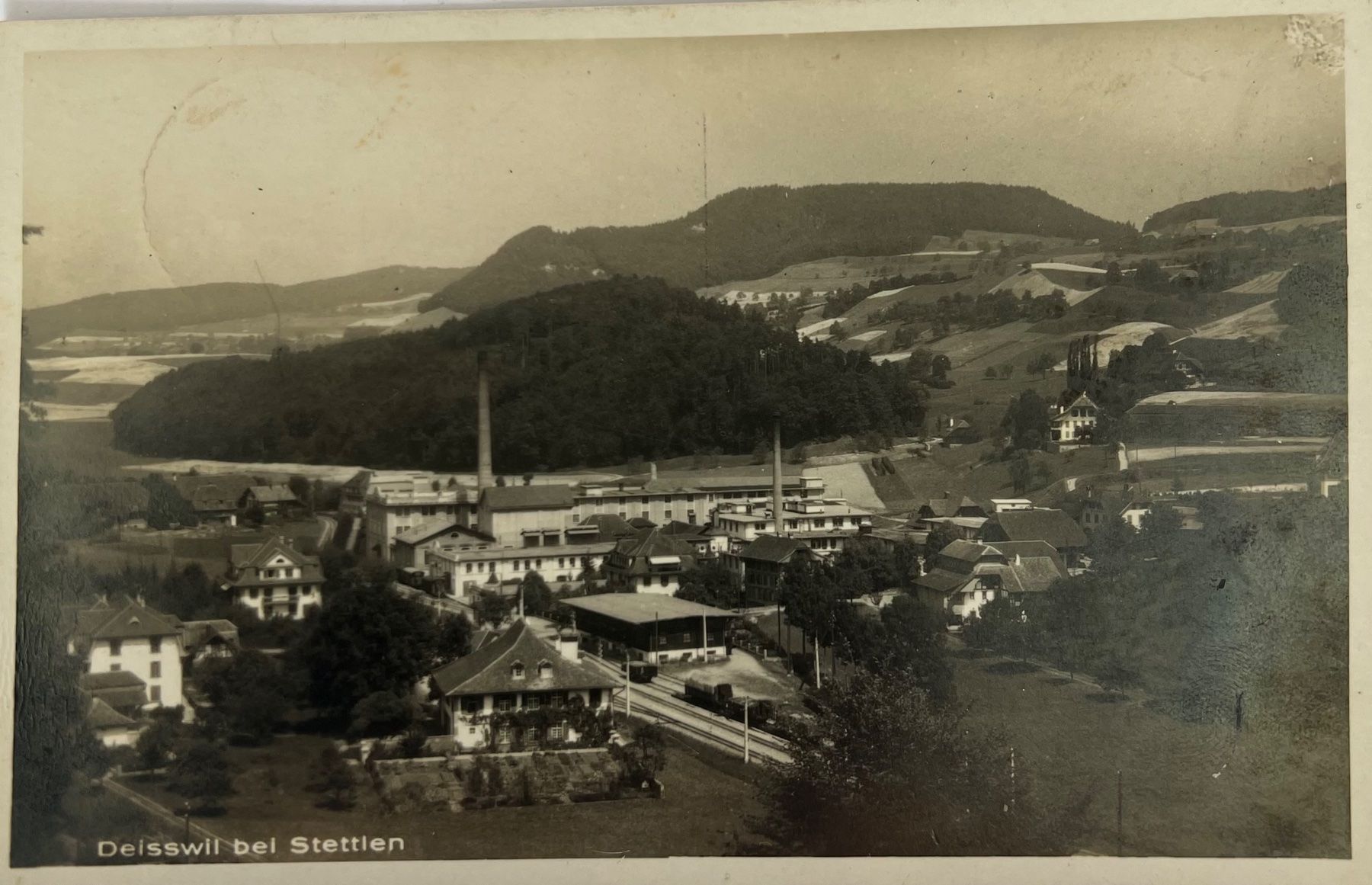 Ansichtskarten: Ansichtskarte Deisswil bei Stettlen 1943 mit Papierfabrik – Gebraucht aus Oberhofen Thun'see von SwissTreasure