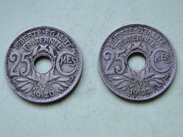 2x 25 Centimes France 1920 + 1922  Lindauer