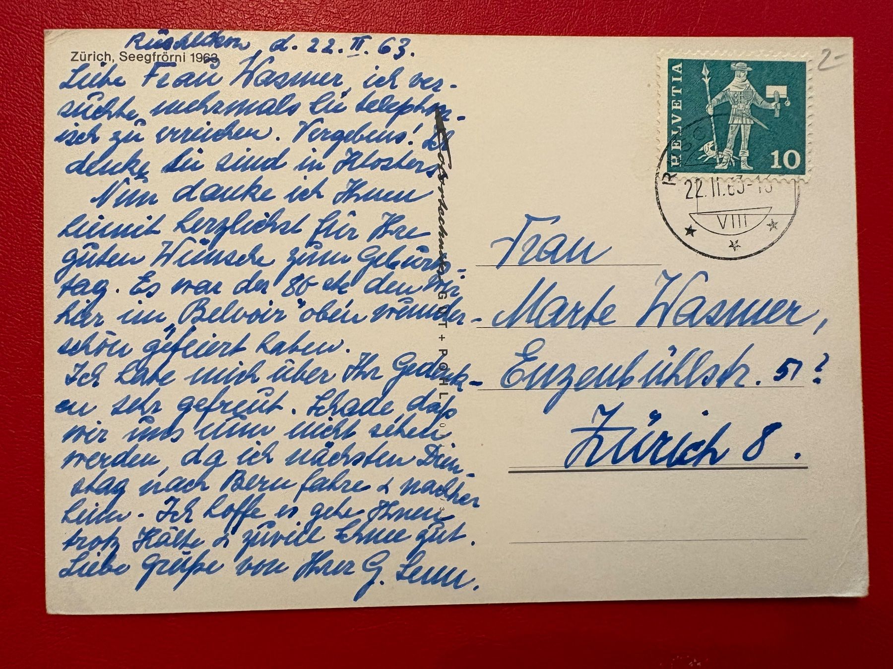 Ansichtskarten: 1963 / Zürich Seegfrörni – Gebraucht aus St-Légier-La Chiésaz von Theo005 1