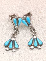 Art Deko 925er Silber Navajo Ohrstecker mit Türkise Top