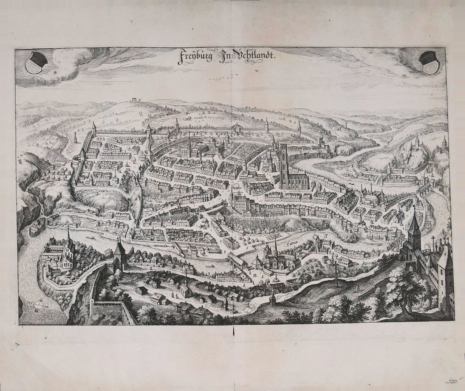 Stiche: Fribourg Kupferstich von Merian – Gebraucht aus Rafz von Helvet32 1
