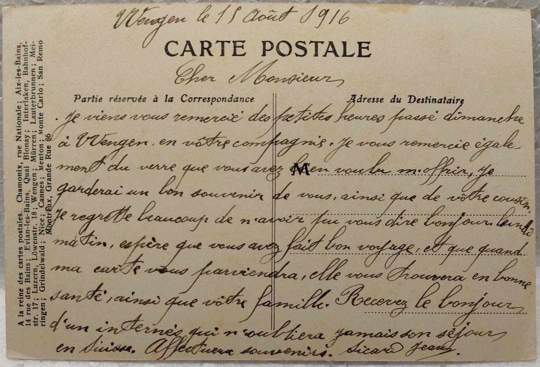 Cartoline postali: WENGERALPBAHN  -  Eiger und Mönch  -  1916 – Usato da Delémont venduto da Domdom1 1
