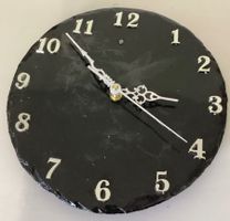 Schiefer Uhr Wanduhr Schwarz/Silber Design Handarbeit Top!