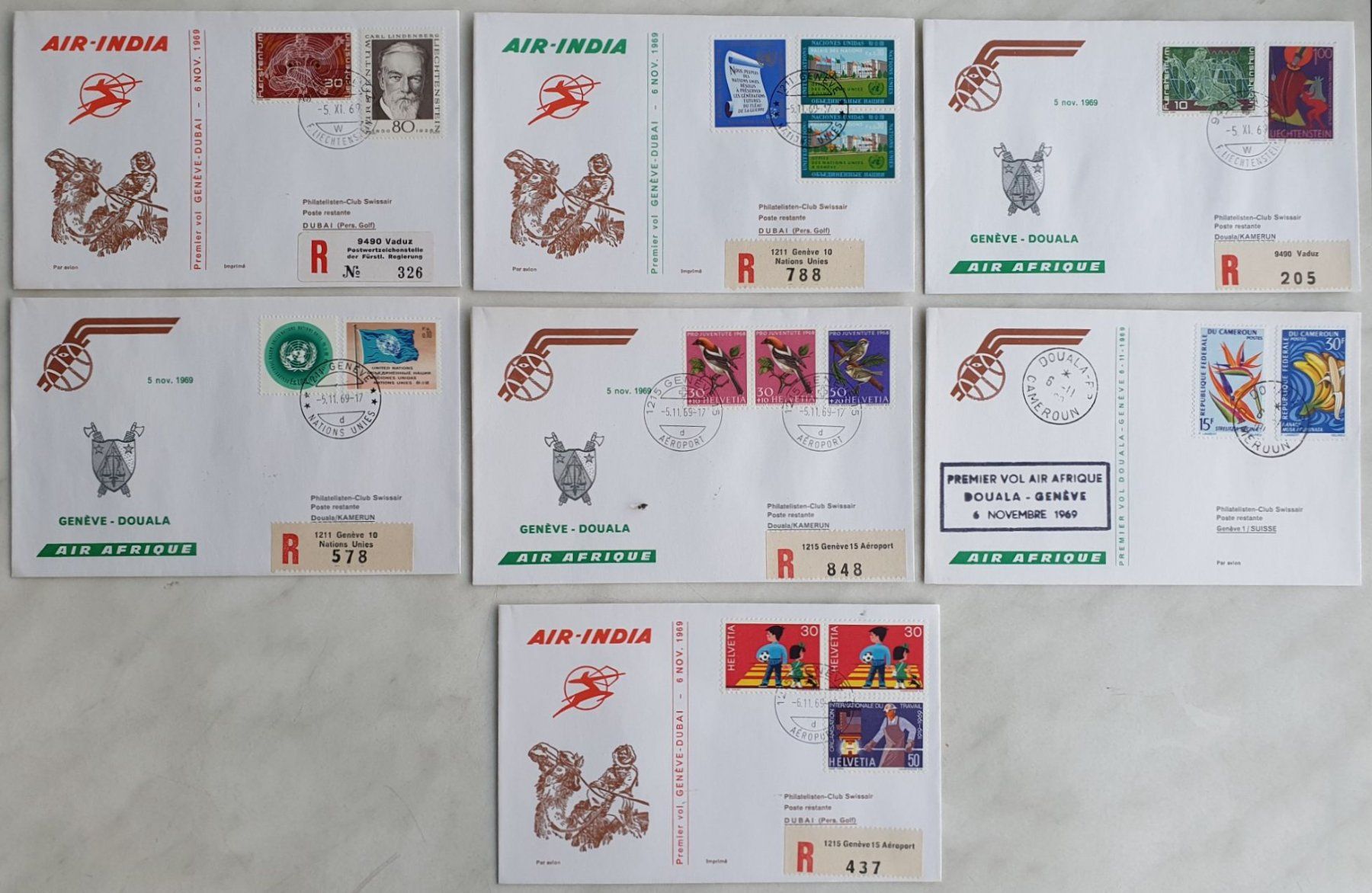 Alle Briefmarken: 7 Erstflüge 1969 – Gebraucht aus Fislisbach von Zigzag12